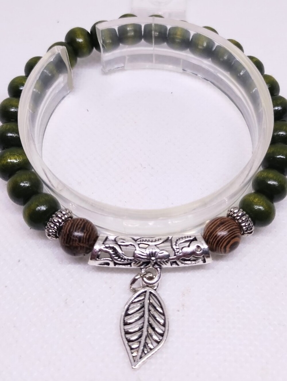 Men's Green Beaded Bracelet Leaf Charm Beads New Jewelry G30